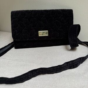Luv Betsey Johnson black velvet quilted star convertible wallet crossbody